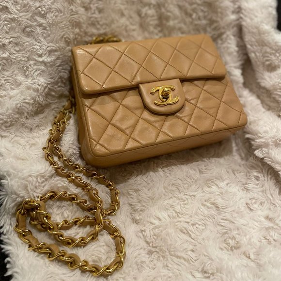 CHANEL LAMBSKIN LEATHER VINTAGE MINI SQUARE CLASSIC SINGLE FLAP SHOULDER BAG - Picture 3 of 16